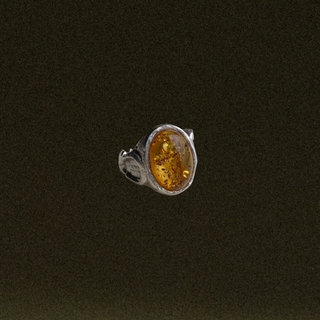 Mano Cornuto Ring with Baltic Amber in Sterling Silver