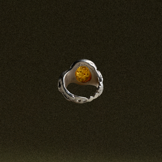 Mano Cornuto Ring with Baltic Amber in Sterling Silver
